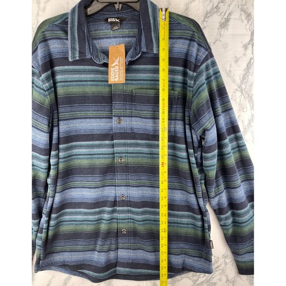 Eddie Bauer Mens Fast Fleece Shirt Large Striped Blue Green Long Sleeve Button - Picture 3 of 11